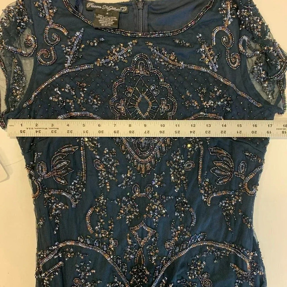 Pisarro Nights Women's Illusion Beaded Cold Shoulder Mesh Gown Size 8 NWT - Picture 10 of 12